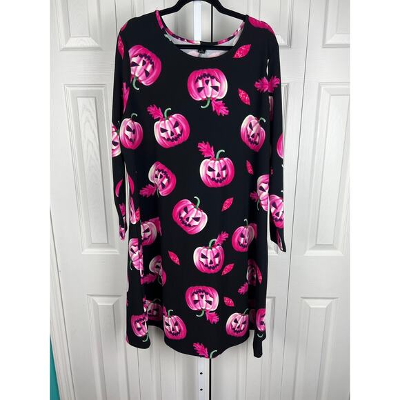 SHEIN Curve Womens DRESS 4XL Halloween Print Black Purple Pumkins Spooky - Picture 3 of 6